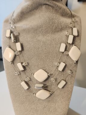 Multi-Strand White Geometric Beaded Necklace - Women Jewelry